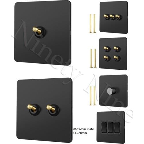 86MM 304 Stainless Steel Matte Black Lacquer Panel Wall Toggle Switch Brass Knob Retro Vintage Phone Fan Internet TV SCREW