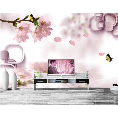 Custom large murals,3D pink peach blossom Butterfly papel de parede, living room sofa TV wall bedroom landscape wall mural