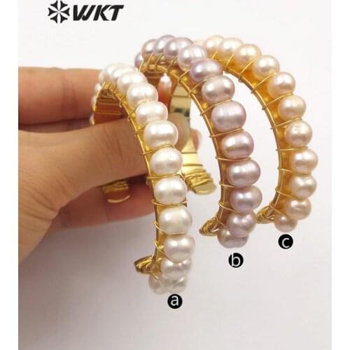 WT-B474 WKT New Arrivals Natural Pearl Handmade Bracelet With Metal Dipped Women Fashion Bracelet Jewelry