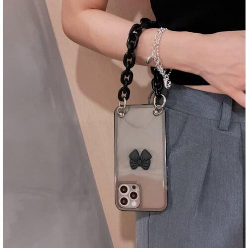 Tobebest Transparent Black Bow Bracelet Phone Cases for iPhone 12 Pro Max 11 pro max X XS XR 7 8 Plus SE2020 Chain Soft Cover