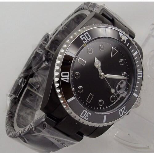 40MM Black Sterile Dial Sapphire Glass PVD Coated Ceramic Bezel Date Glass Case Back Automatic Mens Wristwatch