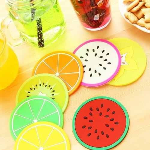 Soft Rubber Silicone Cup Mat Colorful Jelly Fruit Shape Insulation Coaster Non-Slip 9CM Cafe Kithchen Bar Drinks Cup Mat Cup Pad