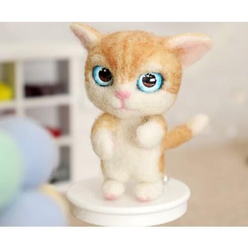Non-Finished Felt kit Lovely Naughty Cat Wool Needle Felting DIY Handcarft Decoration For Home Wedding Women Girls Birthday Gift