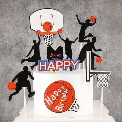 New 5pcs Basketball Happy Birthday Cake Topper Set Slam Dunk Sport Fans Cupcake Topper for Boys Birthday Party Cake Decorations