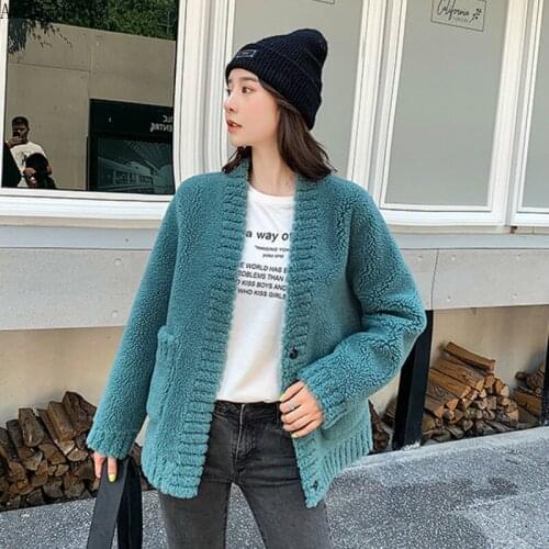 AreMoMuWha New 2019 winter grain sheep shearing short composite fur one wool coat jacket female womens jackets and coats MH485