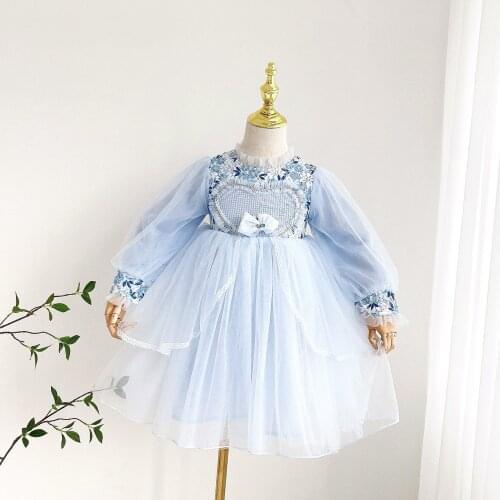 Fall new girls lace bow long sleeve princess dresses wholesale