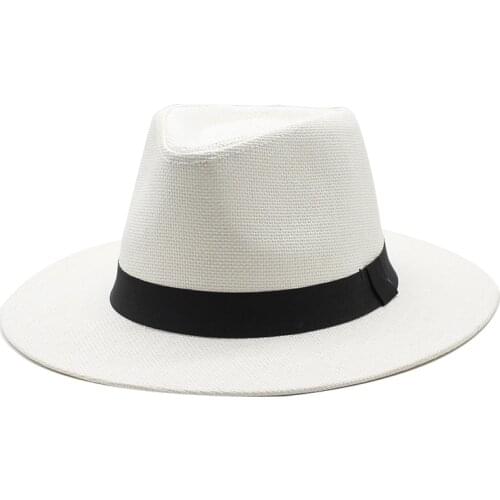 Panama Hat Men Classic Summer Straw Jazz Hat Women Beige Outdoor Casual Hawaiian Ribbon Sun Protection Summer Hat Unisex