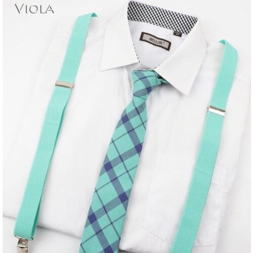 Spring Taste Suspenders Tie Set Mens Ladies Teenager Plaid 6cm 100% Cotton Neck Tie Y-Back Braces Belt Bow Tie Adjustable