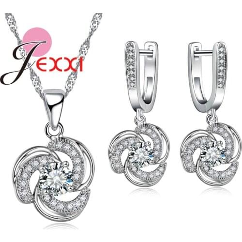 Luxury Wedding Bridal Jewellery Set For Women 925 Sterling Silver Crystal Flower Necklaces Earrings Jewelry Set Women