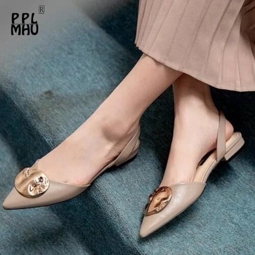 Elegant Metal Decoration Pointed Sandals Fashion Buckle Strap Non-Slip Low-Heeled Women Shoes High Quality Flat Office Shoes