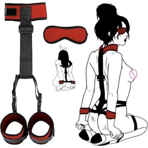 SM Adult Sex Plush Eye Mask Handcuffs Neck Adjustable Back of Hands Binding Strap Sex Toys