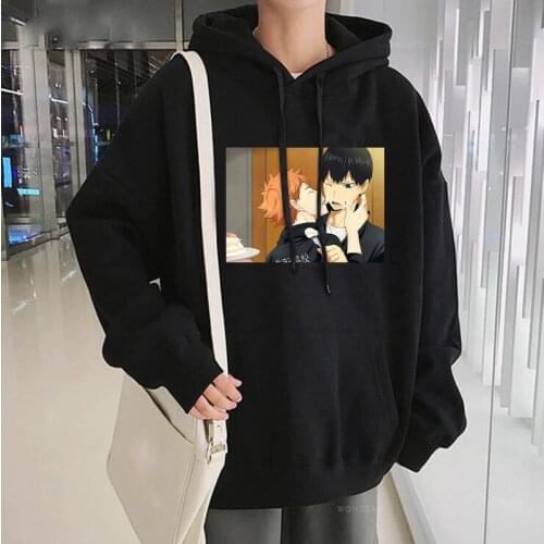Funny Anime Haikyuu Hinata Shoyo And Kageyama Tobio Kiss Hoodies Women Aesthetic Hip Hop Streetwear Fashion Winter Sweatshirt