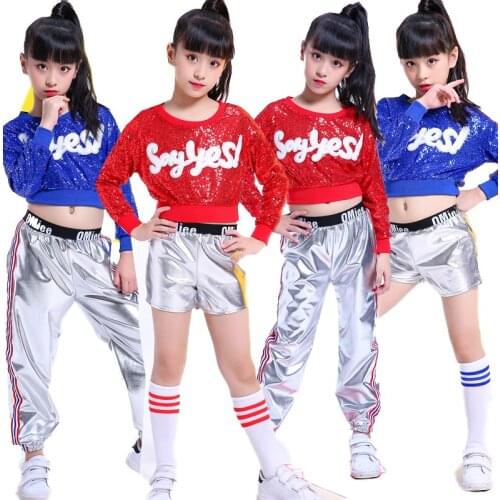 Songyuexia Childrens jazz dance costume girls exposed navel kindergarten sequins cheerleading calories costume performance
