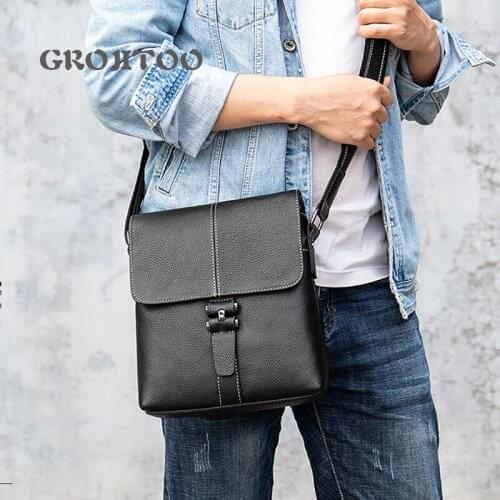 GROJITOO cowhide mens bag new mens shoulder bag small satchel leather one shoulder business bag for men genuine leather bag