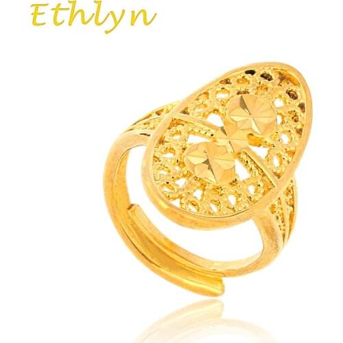 Ethlyn Ethiopian ring wedding resizable ring Gold Color free size wedding ring women girls gift R012