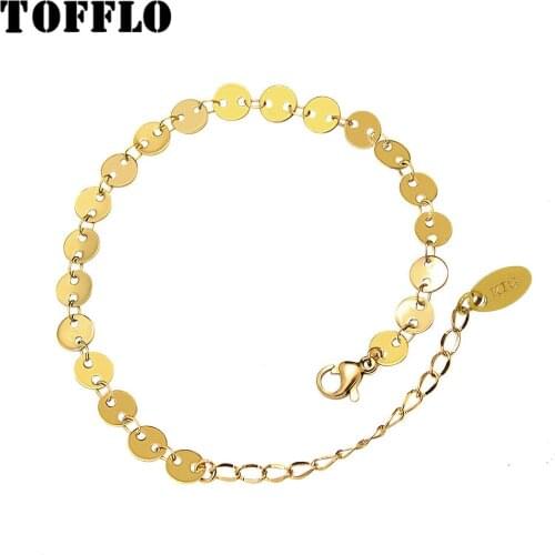 TOFFLO Stainless Steel Jewelry Round Brand Bracelet Lucky Geometry Circle sSlice Thick Slice Bracelet BSE087