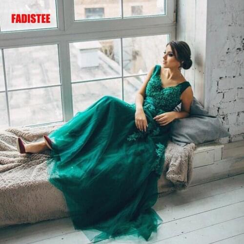 FADISTEE New arrival sexy party evening dresses Vestido de Festa A-line prom lace beading Robe De Soiree V-neck with Zipper