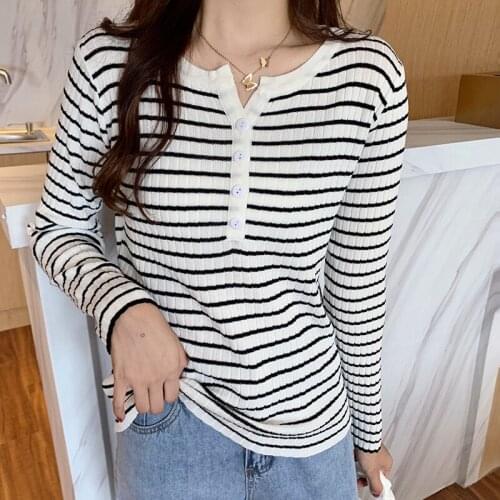 Striped Knitted Skinny Plus Large Size Oversize Korean Style Fashion Pullovers For WomenS Ladies 2021 Clothes Sweater Tops