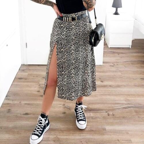 Summer Women Boho Beach Skirts Casual Fashion Wrapped Bottoms Leopard Flower Printing High Waist Split Sexy Midi Skirt Holiday