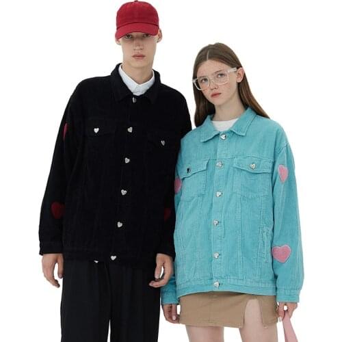 Y2K Corduroy Jacket Couple Work Wear 2021 Autumn Winter Turn Down Collar Single Breasted Harajuku Jacket Coat Women Streetwear