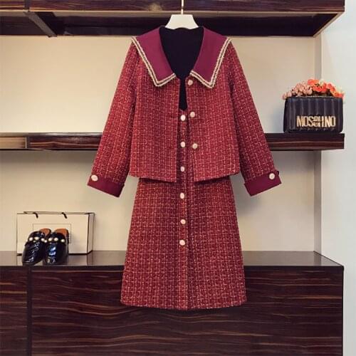 Plus size women 2021 autumn winter new fashion age reduction temperament small fragrant skirt western style two-piece suit s61