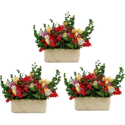 1pc Mini Miniature Bonsai Flower Bush With Wood Pot (Color: Multicolor) Sale 1/12 Dollhouse Miniature Multicolor