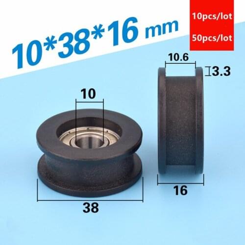 10pcs/50pcs 10*38*16 mm Nylon coated plastic H type groove pulley roller guide wheel 6000ZZ 10x38x16