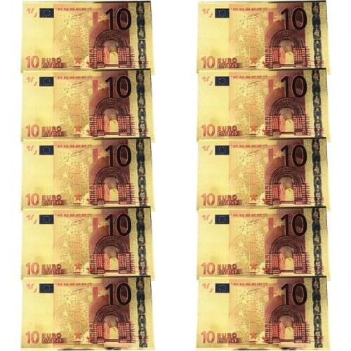 10Pcs/Lot Color Euro Banknotes 10 Euro Gold Foil Banknotes Souvenirs Paper Money April Fools' Day Kidding Gift Collection Props
