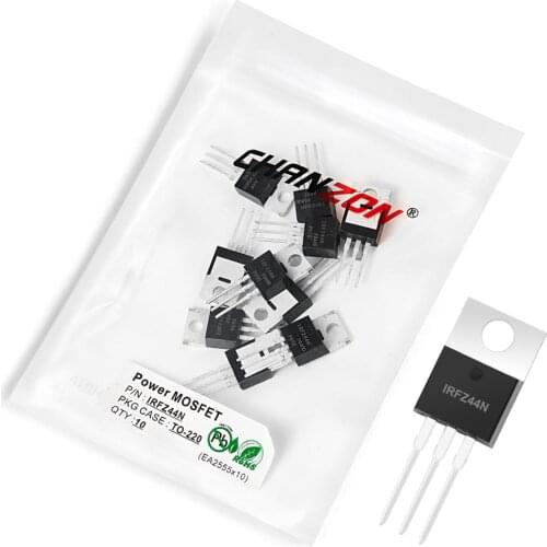 10Pcs IRFZ44N TO-220 Power SIC Mosfet Transistor Bipolar Junction BJT Powerful Triode Tube Fets DIP 49A 55V Integrated Circuits