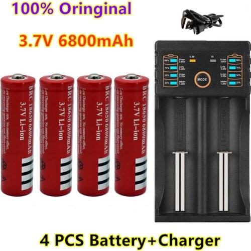 100% New Original 18650 battery 3.7V 6800mAh rechargeable liion battery for Led flashlight Torch batery litio battery+charger
