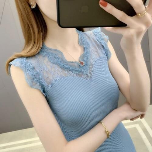 19861 ice lace stitching sleeve less knitted vest 24