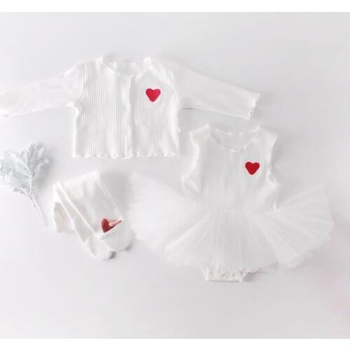 Newborn Baby Girl Clothes Winter 2pcs Set Sweet Solid Mesh Vest Skirt+love Print Coat Wedding Party Princess Fall Clothes 0-18M