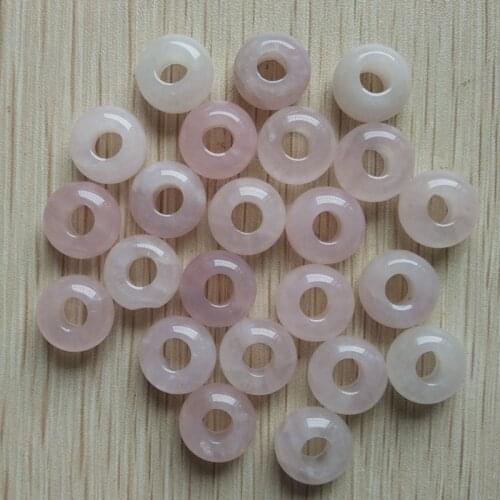 2016 Fashion top quality natural crystal stone pink round shape big hole beads for Charms Bracelet necklace 50pcs wholesale free