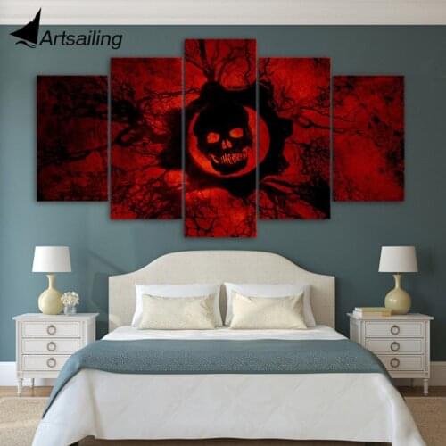 5 piece canvas art skull hell pattern canvas painting HD printed home decor wall pictures for living room free shipping XA1581A