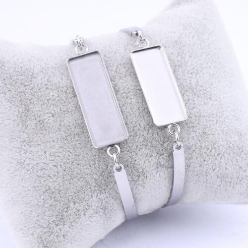 5pcs Stainless Steel Metal Bracelet Blanks Fit 10x25mm Rectangle Cabochon Base Setting Trays Diy Cuff Bracelets Bezels