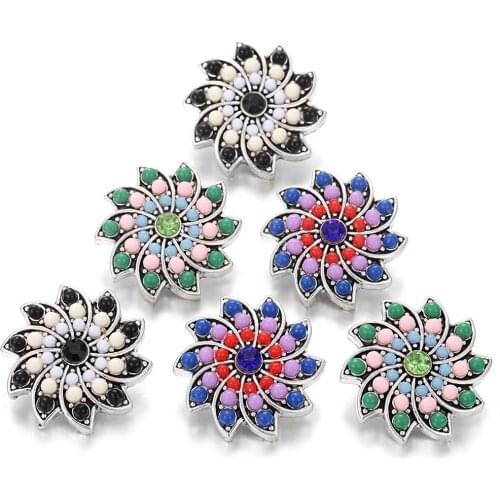 6pcs/lot New Snap Jewelry Mini Beads 18mm Flower Snap Buttons Fit Snap Bracelets for Women Buttons Charms Jewelry