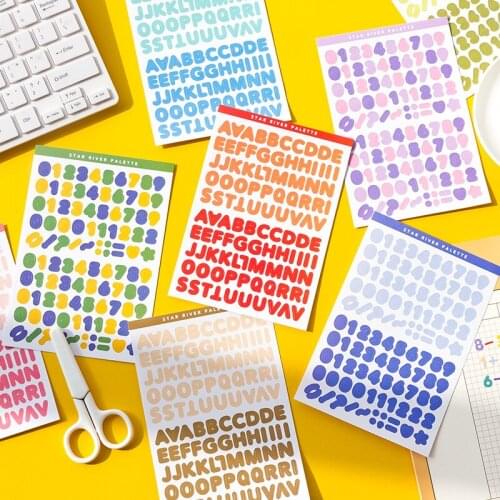 6pcs/Macron Color Number Letter Stationery Sticker Notebook Planner Stationery Cut Book Cute Gradient Color Decoration Sticker