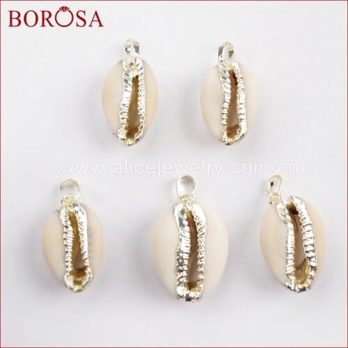 BOROSA 10PCS Stylish Silver Color Natural Cowrie Shell Pendant Beads Gems Pendant for Women Druzy Jewelry Necklace G1522-1
