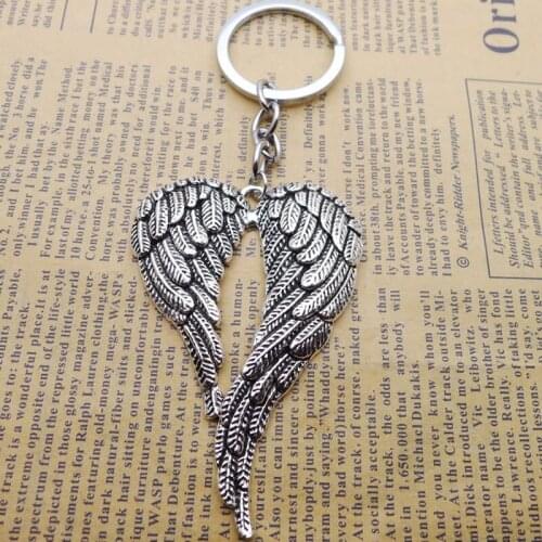 Fashion 30mm Metal Keychain Keychain Jewelry Silver Plated Angel Wings 67x42mm Pendant