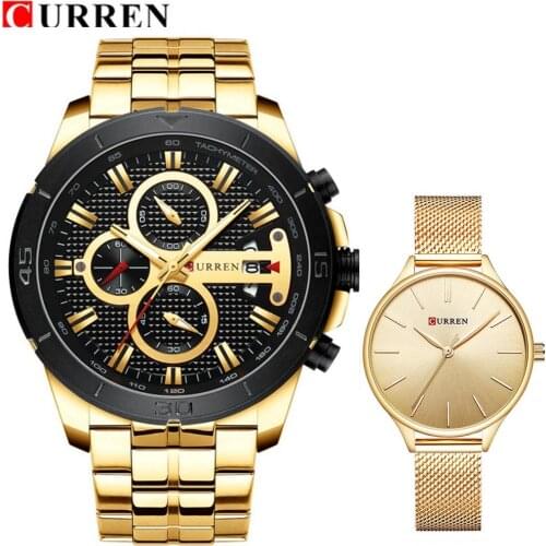CURREN Brand Lovers watches 2pcs Fashion Couple Stainless Steel Watch Set Men Women Watches Set Kol Saati