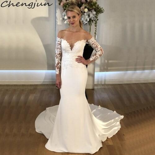 Chengjun Illusion Neckline Mermaid Appliques Eleagnt Long Sleeve Wedding Gowns