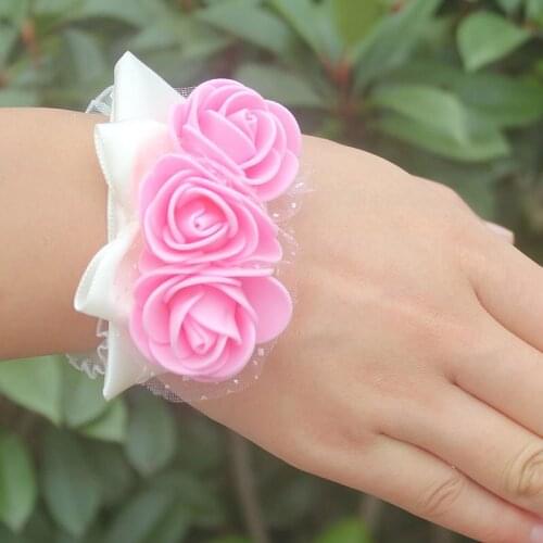 Bridesmaid wrist flower sisters group hand flower wedding girlfriends bracelets simulation flower jewelry wedding dress accessor