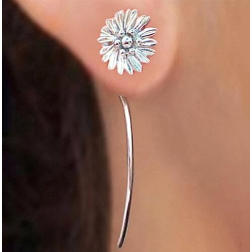 Modyle Elegant Fashion Exaggerated Big Silver Color Metal Flower Shaped Drop Earrings Vintage Ethnic Earrings for Women Party