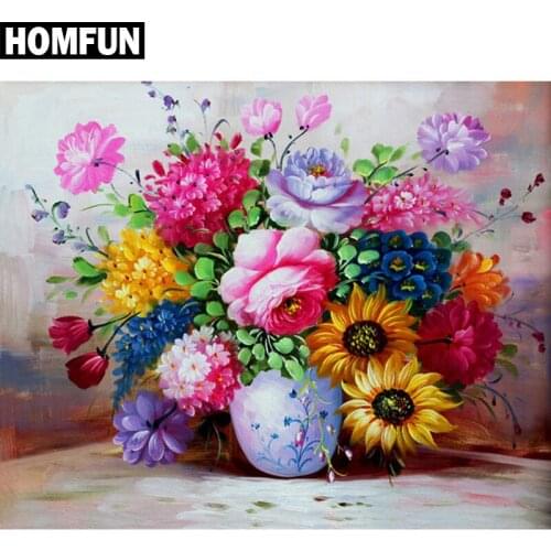 HOMFUN Paint With Diamond Embroidery "Colored flowers" Diamond Painting Full Square Round Picture Of Rhinestone Decor A06032