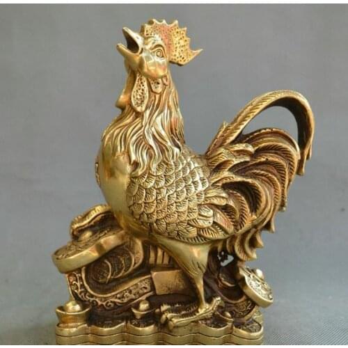 Chinese fengshui old bronze Chinese zodiac chicken yuanbao auspicious statue
