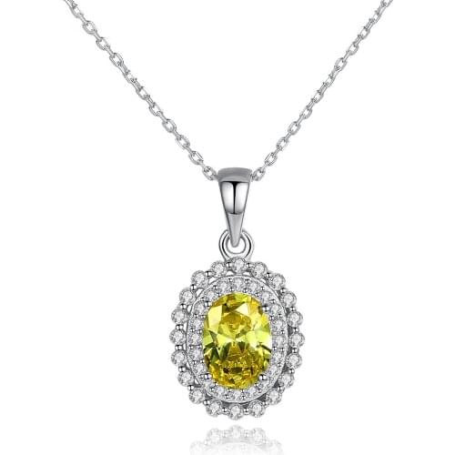 MetJakt S925 Sterling Silver Citrine Inlaid Zircon Fashion Elegant Womens Necklace