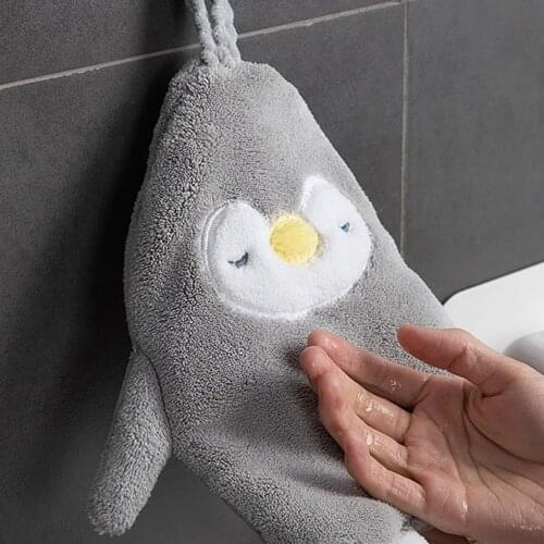 Cartoon Coral Fleece Hand Towel Hanging Absorbent Washcloth Hand Wiping Cloth for Bathroom