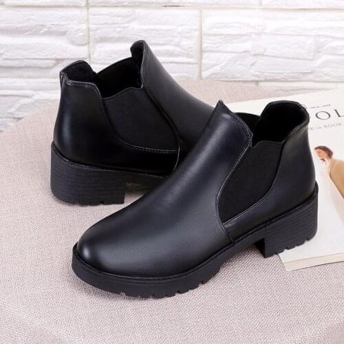 2021 Autumn New Martin Boots Womens Mid-Heel European and American Round Toe Black Short Boots Casual Womens Boots