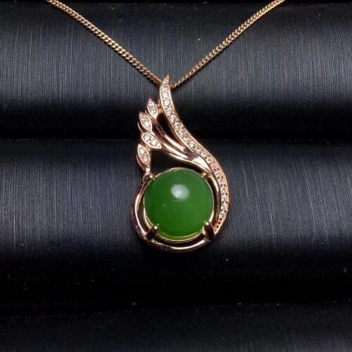 Natural green jasper pendant S925 silver Natural gemstone Pendant Necklace trendy Especially grace flame women party jewelry