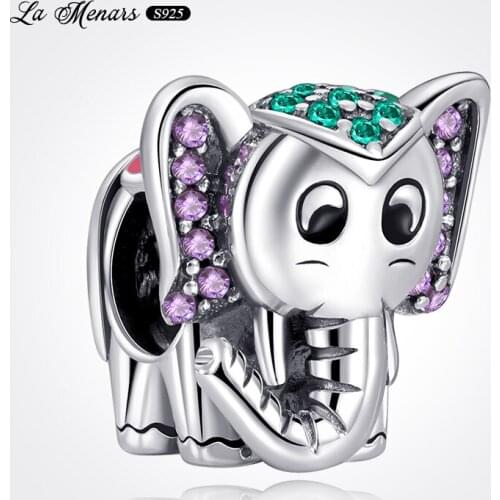 La Menars New Lovely Elephant Bead Fit Original Pandora Charm Bracelet Genuine 925 Sterling Silver For Women Jewelry DIY Making